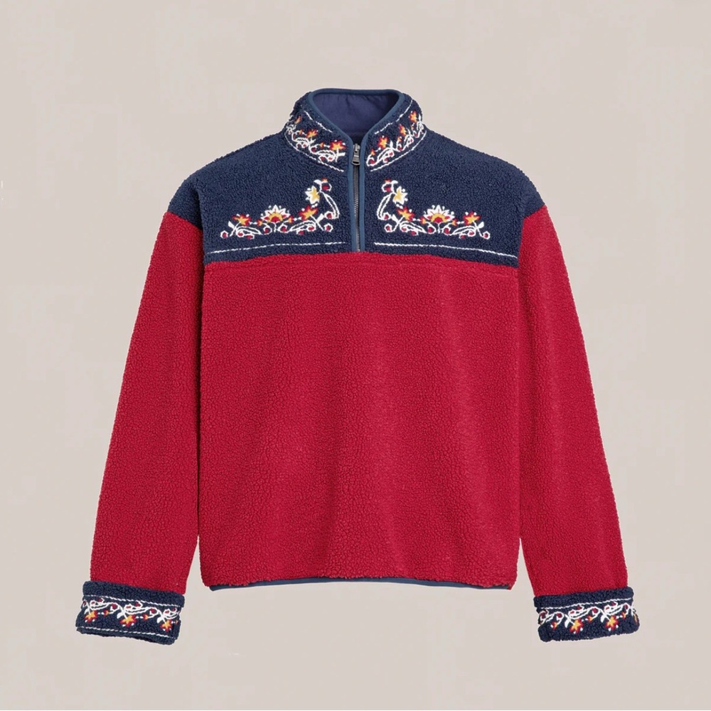FOUND PAHARI FLORAL EMBROIDERED SHERPA PULLOVER - Picture 3 of 4